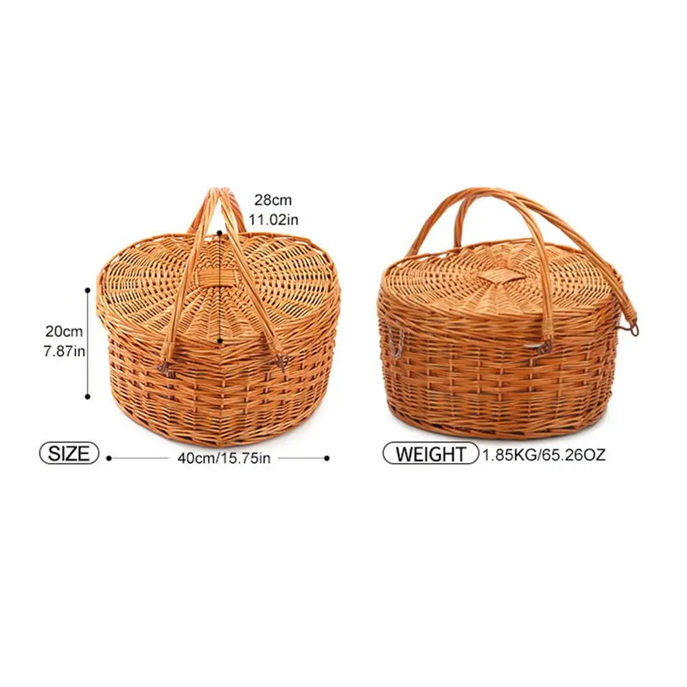 Herzförmiger Handgeflochtener Picknickkorb mit Geschirr – Ideal für Camping & Outdoor