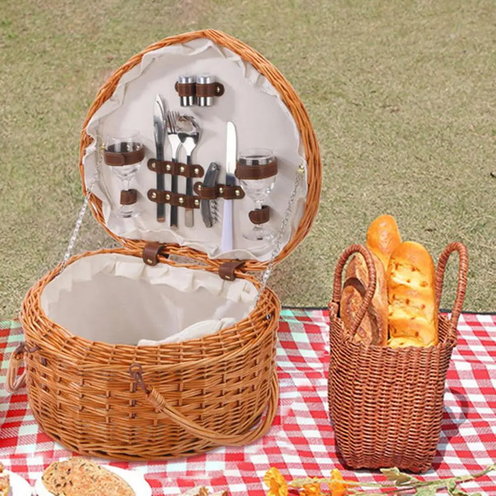 Herzförmiger Handgeflochtener Picknickkorb mit Geschirr – Ideal für Camping & Outdoor